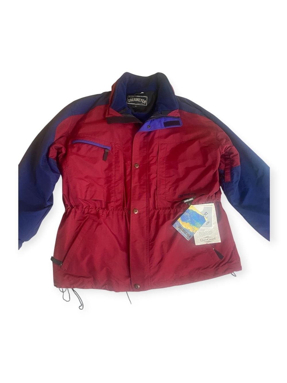 VTG Obermeyer Men's Red Ski Jacket with Navy Sleeves Hooded